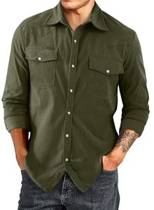 lot 20526 image: JMIERR Mens Corduroy Shirts - Casual Western Long Sleeve Button Down Lightweight Shacket Jackets Vintage Old Money Style Shirt Jacket with 2 Flap Pocket, US 52(3XL), A Green