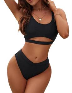 lot 20528 image: Blooming Jelly Womens Cheeky High Cut Bikini Set Cute Ruched Swimsuits High Leg 2 Piece Swim Suits (Large, Black)