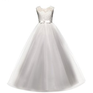 lot 20533 image: Flower Girls Sleeveless Long Pageant Dresses Maxi Lace Gown for Kids Formal Wedding Bridesmaid Princess Dress Big Girls Summer First Communion Party Prom Puffy Tulle Skirt White Size 11-12 Years
