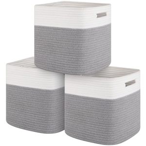 lot 20534 image: SIXDOVE Storage Cubes Cotton Rope Woven Baskets for Organizing, 3-Pack 1111 Inches Shelf Storage BasketCube Storage BinSquare Baskets, Living Room, Baby Room, Student Dormitory-Grey