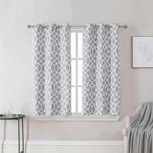 lot 20535 image: Simplebrand Janae Light Grey Blackout Curtains 45 Inch Long 2 Panels Burg for Bedroom Windows, Geometric Printed Grommet Heat Blocking 100% Room Darkening Insulated Currtain Liner for Kitchen, 30 W