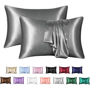 lot 20541 image: MR&HM Satin Pillowcase for Hair and Skin, Silk Satin Pillowcase 2 Pack, Queen Size Pillow Cases Set of 2, Silky Pillow Cover with Envelope Closure (20x30, Dark Grey)