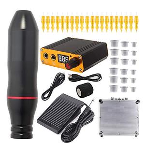 lot 20905 image: Tattoo Pen Kit - YTATTOO Pen Rotary Tattoo Machine Kit Include Tattoo Machine Tattoo Cartridge Needle Power Supply Foot Pedal and More for professional (Black)