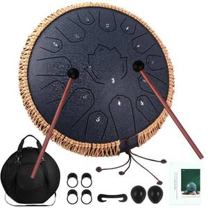 lot 20906 image: TMPZ Steel Tongue Drum,13 Inches 15 Notes C-Key Major Alloy Yoga Zen Meditation Space Chakra Tank Finger HandPan Ethereal Pan Percussion Instrument Set with Music Book and Mallets for Adult,Kid