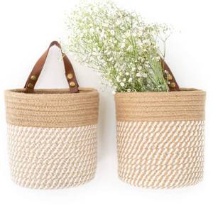 lot 20909 image: NA2 Jute Wall Hanging Basket, Natural, 6.3 in x 7 in, Sturdy Construction, Ideal for Organizing Plants and Flowers