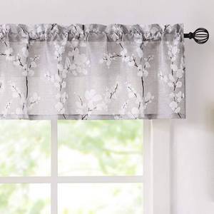 lot 20918 image: FMFUNCTEX Valance Curtains for Kitchen Window Living Room 15 White Blossom Print Short Valance for Bathroom Floral Window Treatment Set 54�W Tan Rod Pocket 1 Panel