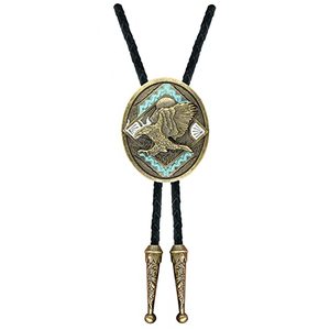 lot 20927 image: QUKE Native American Western Cowboy 3D Bald Eagle Sunset Bolo Tie Genunie Leather Bronze Bola Tie Necktie for Men Women