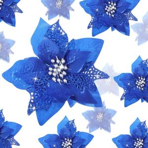 lot 20936 image: WILLBOND 36 Pieces Christmas Glitter Poinsettia Faux Flowers Christmas Flowers Decorations Wedding Xmas Tree New Year Ornaments (Royal Blue)