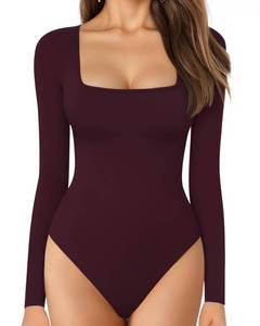 lot 20937 image: MANGOPOP Womens Bodysuit Square Neck Long Sleeve TopsMEDIUM