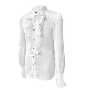 lot 20941 image: Mens Steampunk Vintage Jacket Gothic Victorian Ruffled Blouse Vintage Long Sleeve Corset Top (White, X-Large)