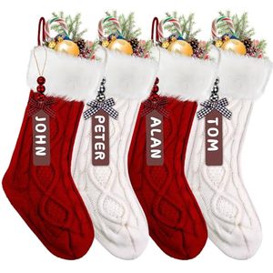 lot 20943 image: XIMISHOP 4PACK Christmas Stockings,18Inches Large Cable Knitted Stocking Personalized Xmas Hanging Stocking Decorations with Name Tags for Holiday Christmas Party Family Decor(Red White)