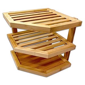 lot 20947 image: Bam & Boo - Natural Bamboo 3-Tiers Corner Shelf Organizer - Storage Rack for Kitchen Countertop, Cabinet & Pantry