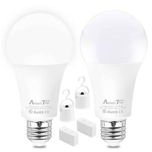 lot 20948 image: AmeriTop Rechargeable Emergency LED Light Bulb - 2 Pack A19 Battery LED Bulbs for Power Outage Camping Outdoor Activity Hurricane 850 Lm 9W 60W Equivalent E26 Base Lighting Bulb (5000K Daylight)