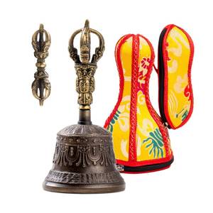 lot 20949 image: Large Tibetan Buddhist Meditation Alter Pray Bell and Dorje Set 18 cm X 9 cm - Himalayan Bazaar