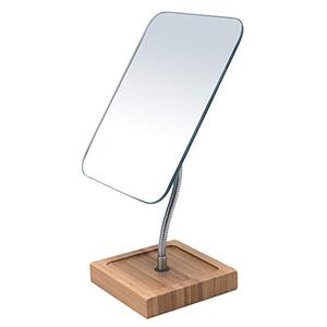 lot 20957 image: YEAKE Flexible Gooseneck Bamboo Vanity Makeup Mirror,360°Rotation 8 Large Frameless, Folding Portable Table Desk Mirror with Stand for Bathroom Shaving Make Up, Rectangle