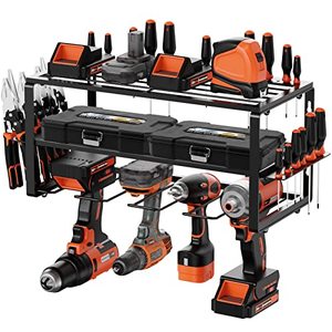 lot 20958 image: TICONN Heavy Duty Tool Organizer Rack, Garage Wall Mounted Electric Drill Storage Rack with Charger Shelf with 100lbs Weight Limit (Basic Side tool Strips)