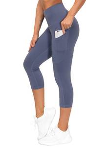 lot 20964 image: THE GYM PEOPLE Thick High Waist Yoga Pants with Pockets, Tummy Control Workout Running Yoga Leggings for Women (Large, Z-Capris Ink Blue)