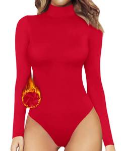 lot 20965 image: MANGOPOP Womens Mock Turtle Neck Long Sleeve Tops Bodysuit Jumpsuit (Fleece Lined Red, Medium)