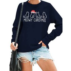 lot 20971 image: DUTUT Christmas Sweatshirts for Women Cute Cat Shirts Ugly Christmas Shirt Funny Xmas Long Sleeve Holiday Pullover Tops Navy X-LARGE