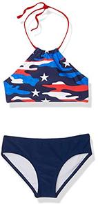 lot 20973 image: Kanu Surf Girls Mahina UPF 50 Beach Sport Halter Bikini 2-Piece Swimsuit, American Dream Flag, 12