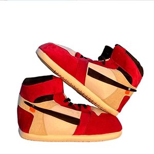 lot 20980 image: WUWICE High Top Sneaker Slippers Unisex One-Size Ultra Comfy and Cozy House Fluffy Jordan Like Slippers for Men and Women (Red,4,12)