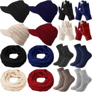 lot 20988 image: Geyoga 16 Pcs Winter Hat Scarf Gloves Sock Set Women Brim Winter Hat Neck Scarf Warm Sock Touchscreen Gloves for Men Women (Classic Colors)