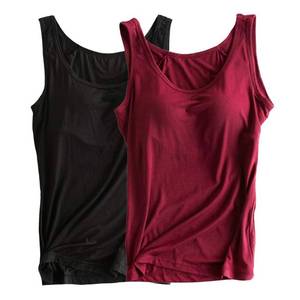 lot 20989 image: Womens Modal Built-in Bra Padded Camisole Yoga Tanks Tops TK Black Burgundy 2 Pack XL