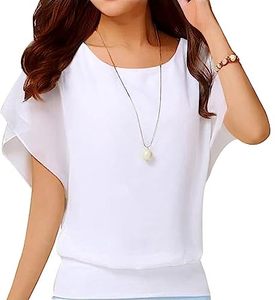 lot 20995 image: Neineiwu Ladies Summer Shirt Short Sleeve Batwing Sleeve Round Neck Loose Chiffon Blouse Tops (White M)