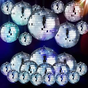 lot 20996 image: 20 Pcs Hanging Mirror Disco Ball Ornaments Mardi Gras Assorted Silver Mini Glass Disco Balls Decoration Different Sizes Reflective with Rope(6 Inch, 4 Inch, 3. 2 Inch, 2 Inch)