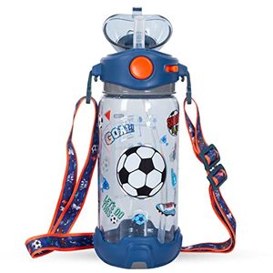 lot 21009 image: YOYTOO Kids Water Bottle with StrawLanyard for School Kids Girls Boys, 22oz BPA Free Child Drinking Water Bottle One-Click-Open Leak-Proof Locking Flip Lid for School Sport Travel (Soccer)