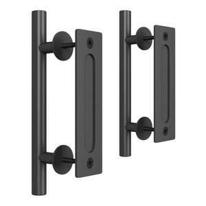 lot 21011 image: SMARTSTANDARD 2PCS Sliding Barn Door Handle, 12 Inch Heavy Duty Pull and Flush Hardware Set, Black, Large Rustic Two-Side Design, Round