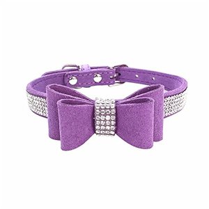 lot 21014 image: Bow Tie Puppy Dog Collar with Rhinestone, Bling Crystal Pretty Diamond Jewel Girls Cat Collars for XXS XS Small Medium Large Breed Pet Dogs Female Kitten, Dark Purple XXSmall