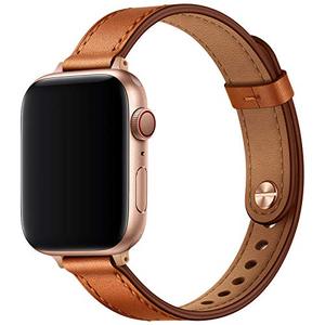 lot 21018 image: OUHENG Slim Band Compatible with Apple Watch 41mm 40mm 38mm, Women Genuine Leather Replacement Thin Strap for iWatch SE2 SE Series 8 7 6 5 4 3 2 1 (BrownRose Gold, 38mm)
