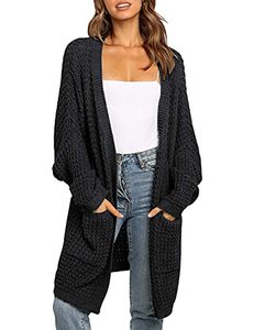 lot 21023 image: MEROKEETY Womens Oversized Long Batwing Sleeve Cardigan Waffle Knit Sweater Coat, Black, L