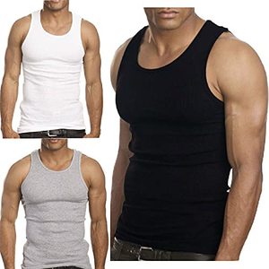 lot 21027 image: Goyoma 3 Packs Mens 100% Cotton Tank Top WhiteBlack Wife Beater A-Shirt Undershirt (2XL, Mix)
