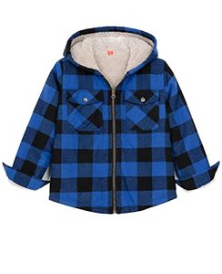 lot 21031 image: ZENTHACE Big Kids Boys Sherpa Fleece Lined Flannel Jacket Full Zip Up Plaid Flannel Shirt Jackets Hoodie Shacket CB M 7-8