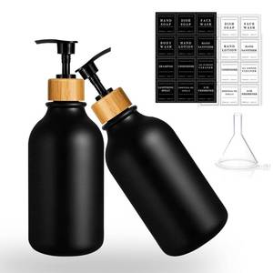 lot 21033 image: rulebey 2PACK 16.9Oz Soap Dispenser Bottle, Bamboo Lid Soap Bottle with Anti-Rust Pump, Hand Soap Dispensers Dish Soap Dispenser for Kitchen, Shampoo Lotion Black Plastic Soap Dispenser for Bathroom