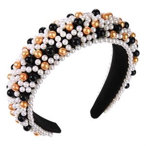 lot 21034 image: Crystal Headbands for Women, Halloween Padded Pearl Headband Bejewelled Rhinestone Pearl Bridal Hair Hoop Wedding Hair Accessories (White Black Orange)
