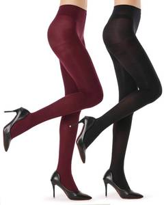 lot 21039 image: G&Y 2 Pairs Semi Opaque Tights for Women - 40D Microfiber Control Top Pantyhose (Large, Black & Burgandy)
