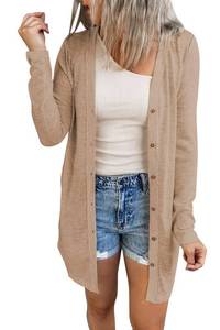 lot 21055 image: Womens Open Front Lightweight Cardigan Solid Long Sleeve Button Down Loose Sweater Cardigans Brown XLARGE