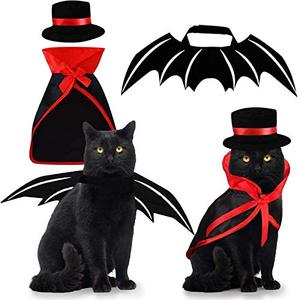 lot 21059 image: Pet Costumes Cat Cosplay 3 PCS, Vampire Cloak with Bowler Hat Bat Wings Pet Cosplay Costumes for Small Cats Funny Holiday Clothes for Black Halloween Night Bloody Zombie Party Easter Gift
