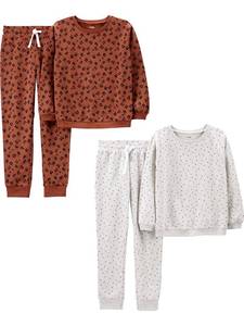lot 21064 image: Simple Joys by Carters Girls 4-Piece Sweatshirt Set, Brown Animal PrintGrey DotsSIZE 4