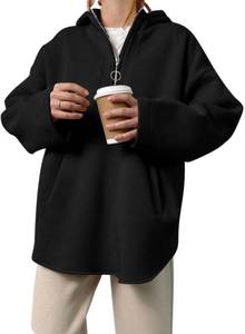 lot 21650 image: EVALESS Oversized Sweatshirt for Women 2023 Trendy Casual Long Sleeve Fall Pocket Half Zipper Pullover Top Clothes,Black L