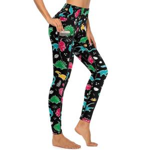 lot 21651 image: Cerburny High Waisted Leggings for Women Exercise Yoga Pants with Pockets Workout Running Dinosaur Pants