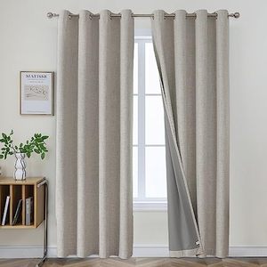 lot 21658 image: Joydeco 100% Blackout Curtains 96 Inches Long 2 Panels Set, Linen 96 Inch Blackout Curtains 2 Panels, Room Darkening Textured Curtains for Bedroom Living Room Window (52x96 inch,Greyish White)