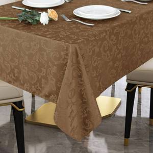 lot 21659 image: Obstal Solid Flower Jacquard Table Cloth - Heavy Duty Waterproof Wrinkle Free Microfiber Tablecloth, Decorative Fabric Table Cover for Outdoor and Indoor Use (Light Coffee, Rectangle 60 x 84 Inch)