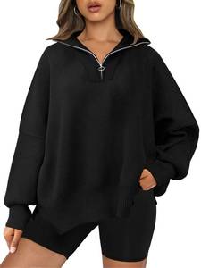 lot 21663 image: LILLUSORY Womens Sweaters 2023 Winter Zipper Collared Oversized Drop Shoulder Tunic Pullover Knit Sweater Tops Black