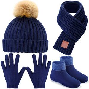 lot 21678 image: 4 Pieces Kids Beanie Hat Scarf Gloves Socks Set Knit Winter Warm Set for Toddler Boys Girls (Navy Blue)