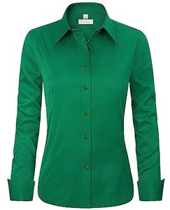 lot 21702 image: siliteelon Womens Button Down Shirt Wrinkle Free Collared Shirts Dress Business Long Sleeve Formal Work Blouses Tops Green XX-Large