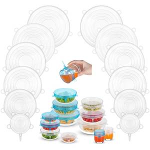 lot 21703 image: Silicone Stretch Lids, Zero Waste Reusable Silicon Container Lid Covers for Leftover Food Fruit Bowls Pots Cups Jars Dishes (White-12PCS)